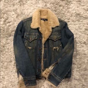 Earl Jean denim/faux shearling jacket